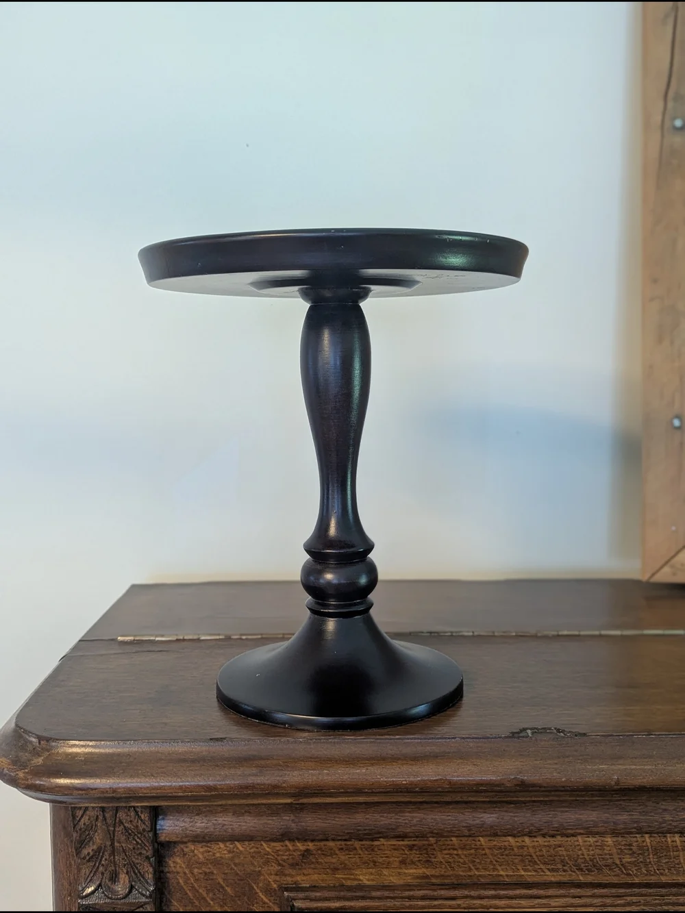 Pottery Barn Dark Brown Turned Wood Pillar Candle Holder Pedestal